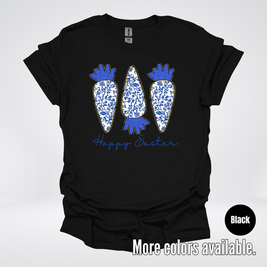 Blue Toile Chinoiserie Grand Millennial Happy Easter And Carrots T-Shirt