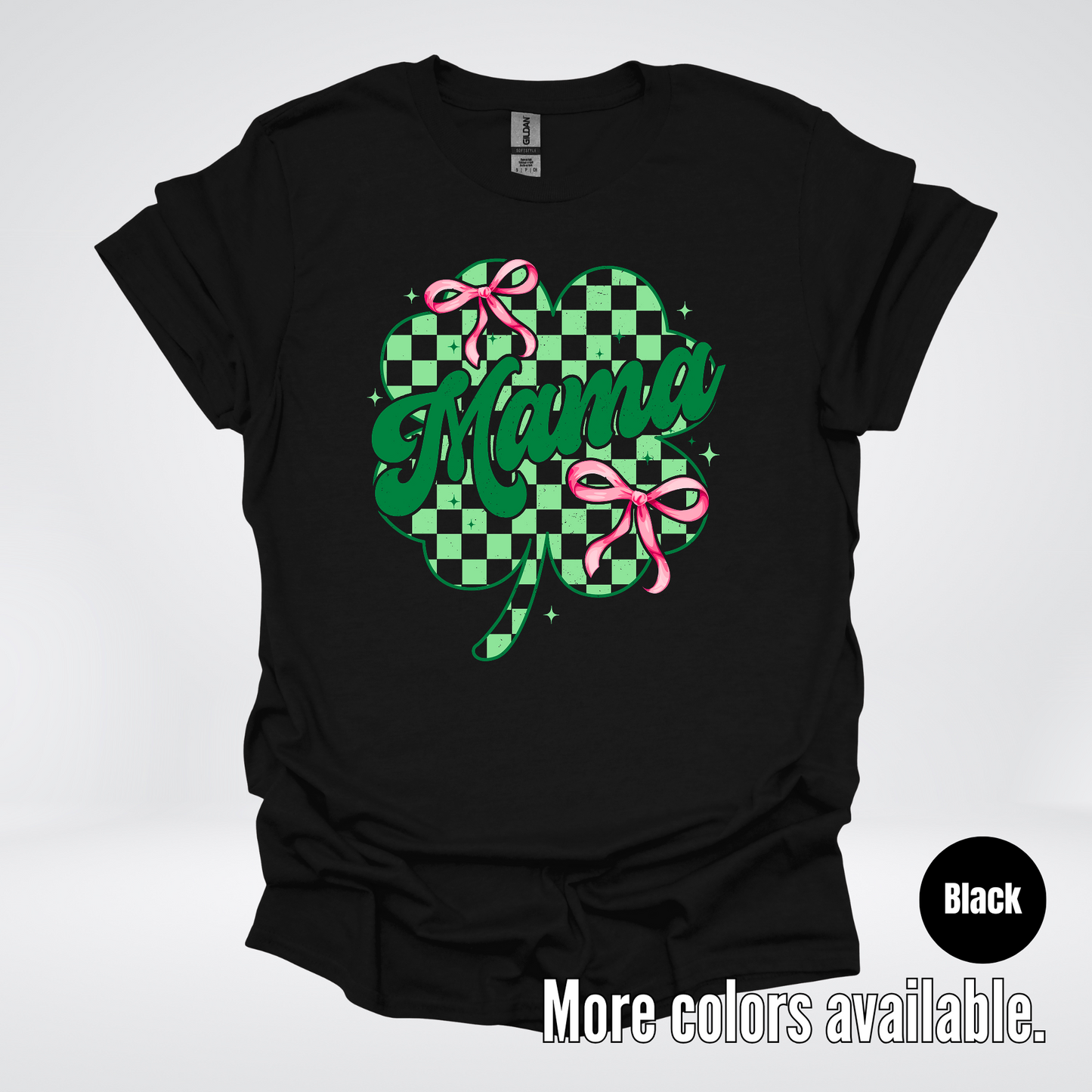 Coquette Mini Pink Bows Checkered Retro Four Leaf Clover Saint Patrick's Day T-Shirt