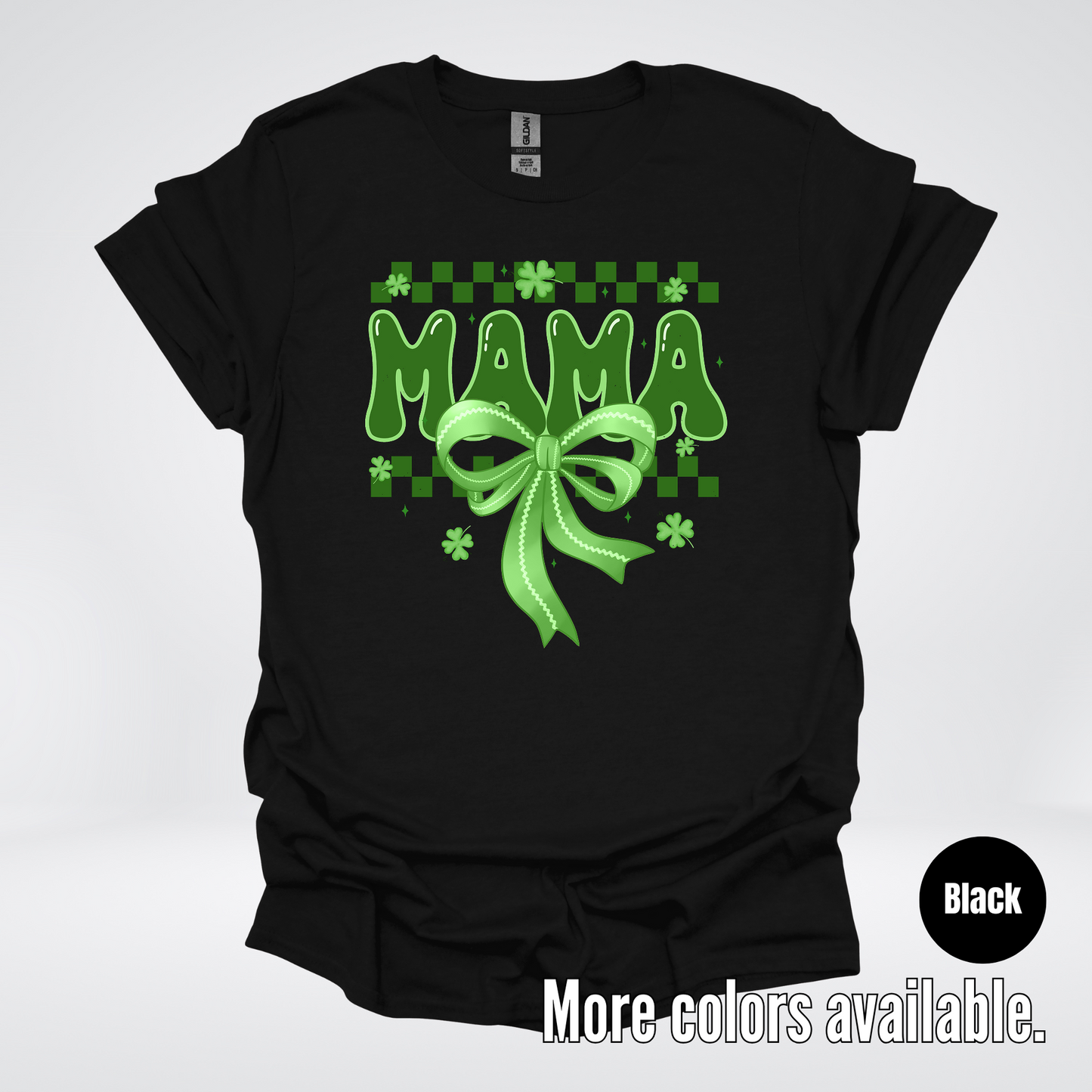 Mama Coquette Green Bow Checkered Retro Four Leaf Clovers T-Shirt