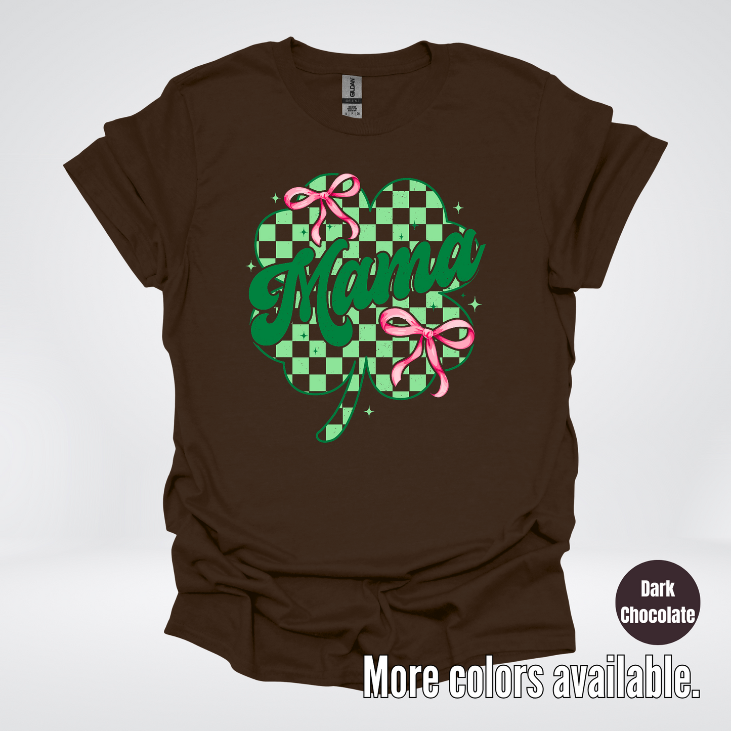 Coquette Mini Pink Bows Checkered Retro Four Leaf Clover Saint Patrick's Day T-Shirt