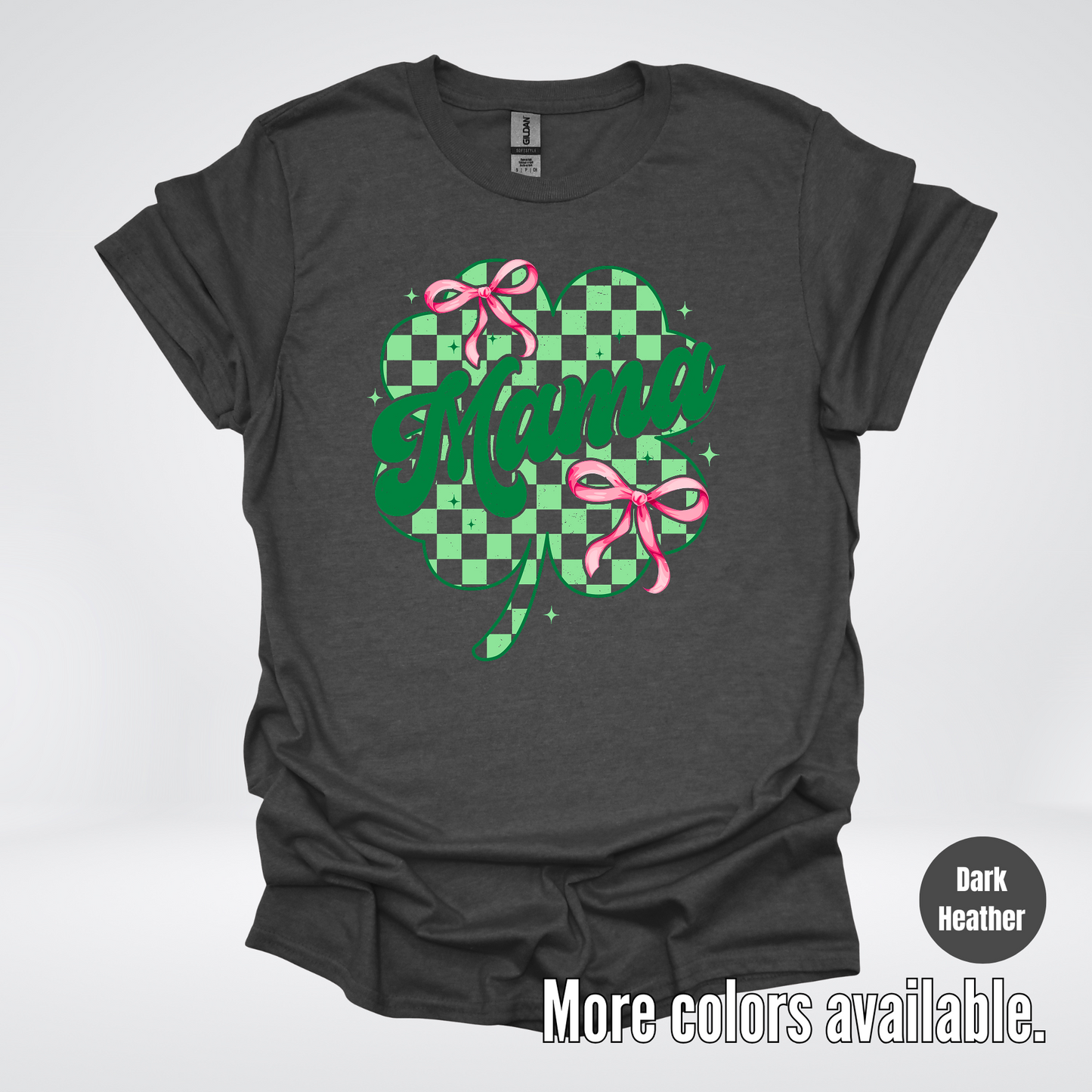 Coquette Mini Pink Bows Checkered Retro Four Leaf Clover Saint Patrick's Day T-Shirt