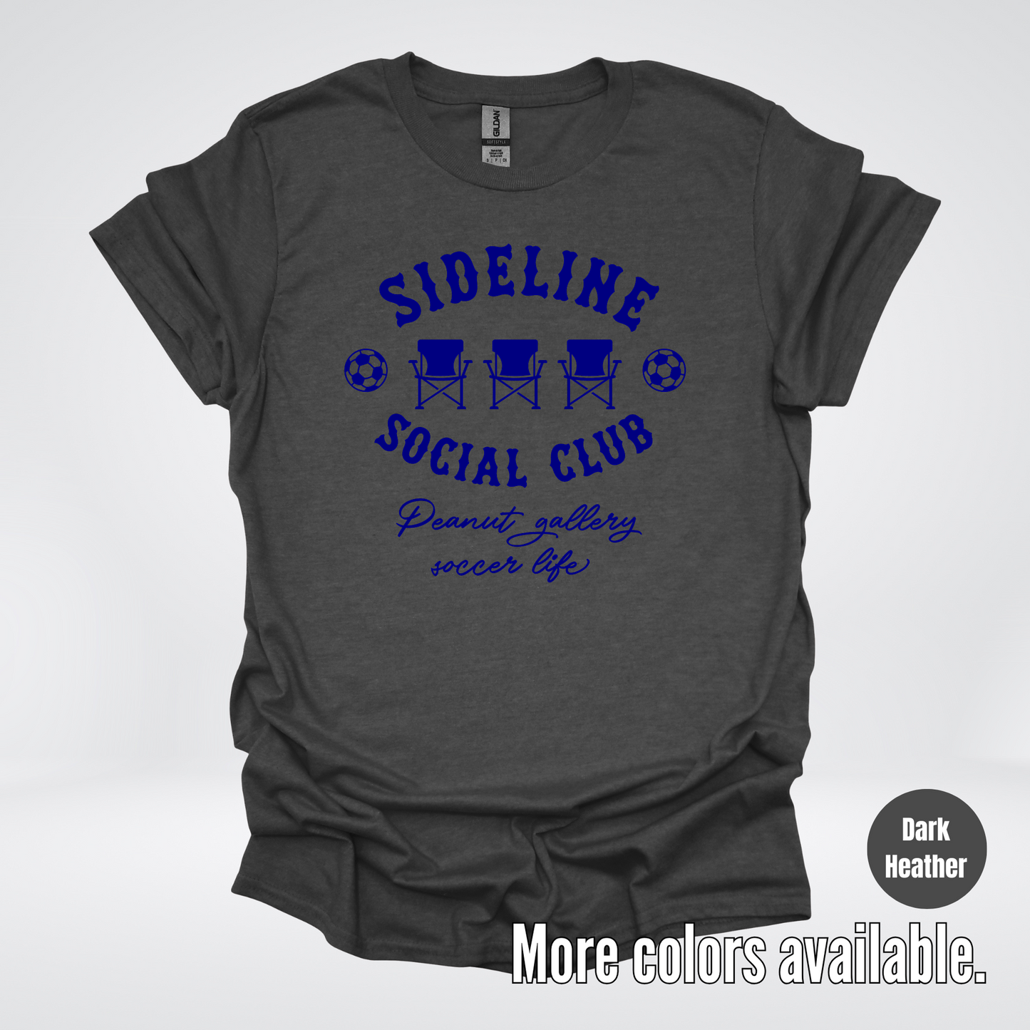 Sideline Social Club Peanut Gallery Soccer Life – Navy Design – Soccer T-Shirt