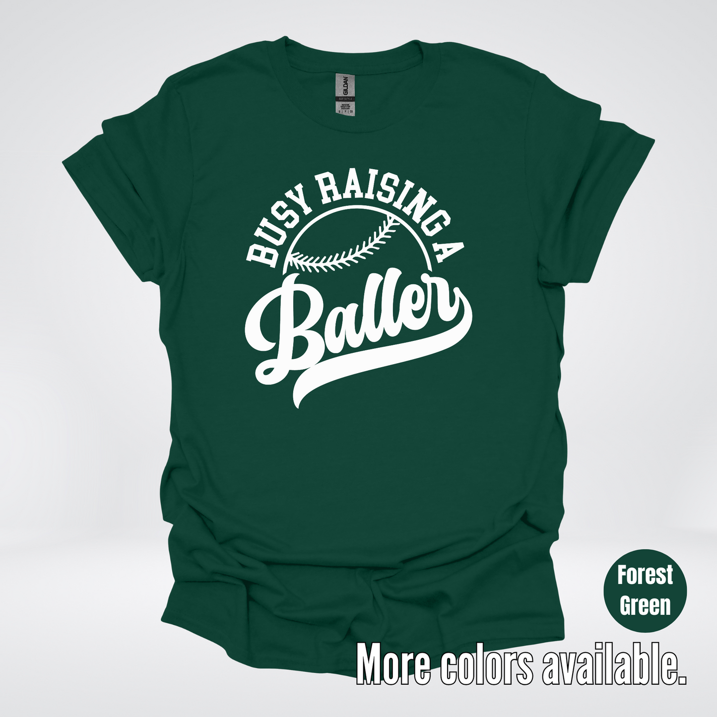 Busy Raising A Baller – White Design – Baseball Softball T-Shirt
