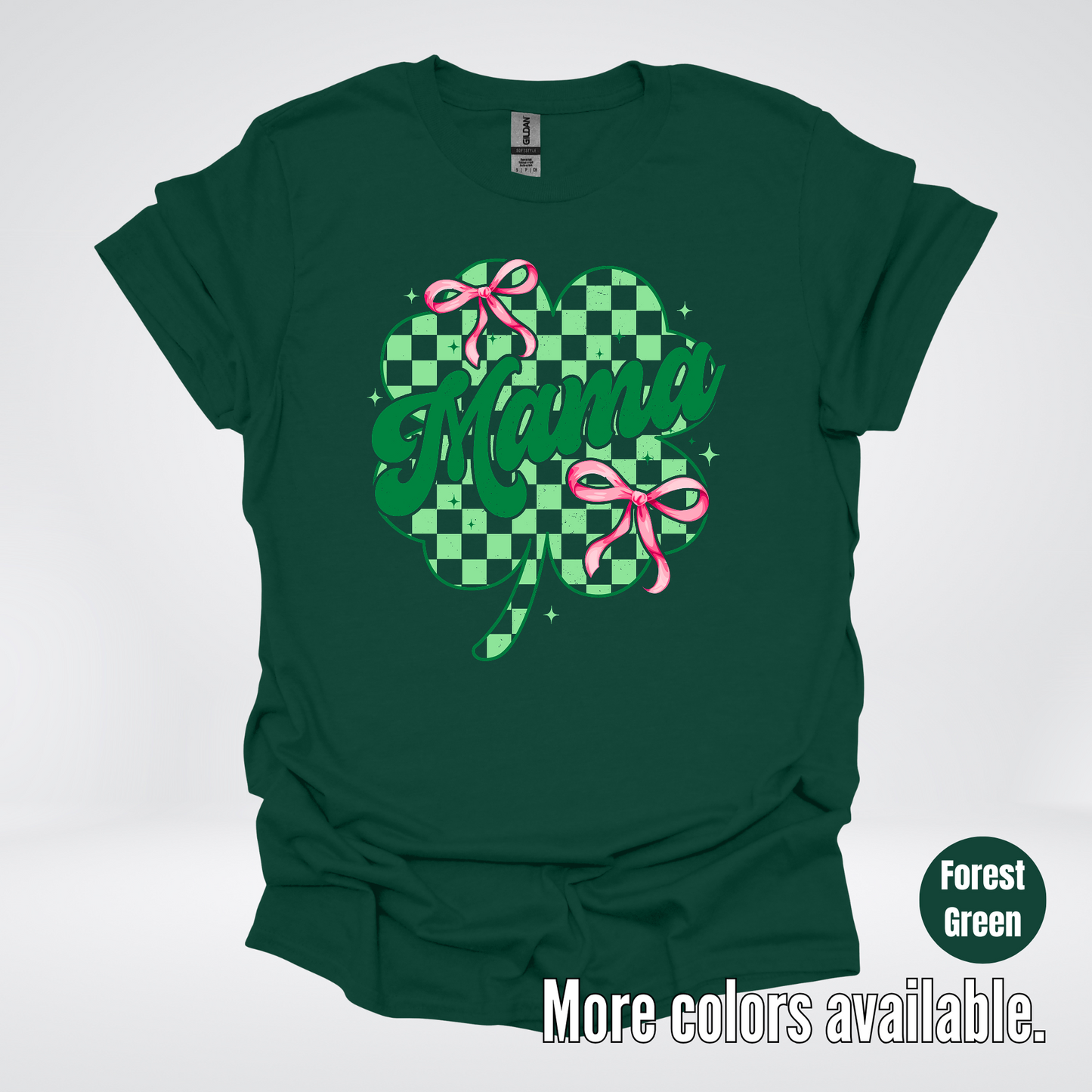 Coquette Mini Pink Bows Checkered Retro Four Leaf Clover Saint Patrick's Day T-Shirt