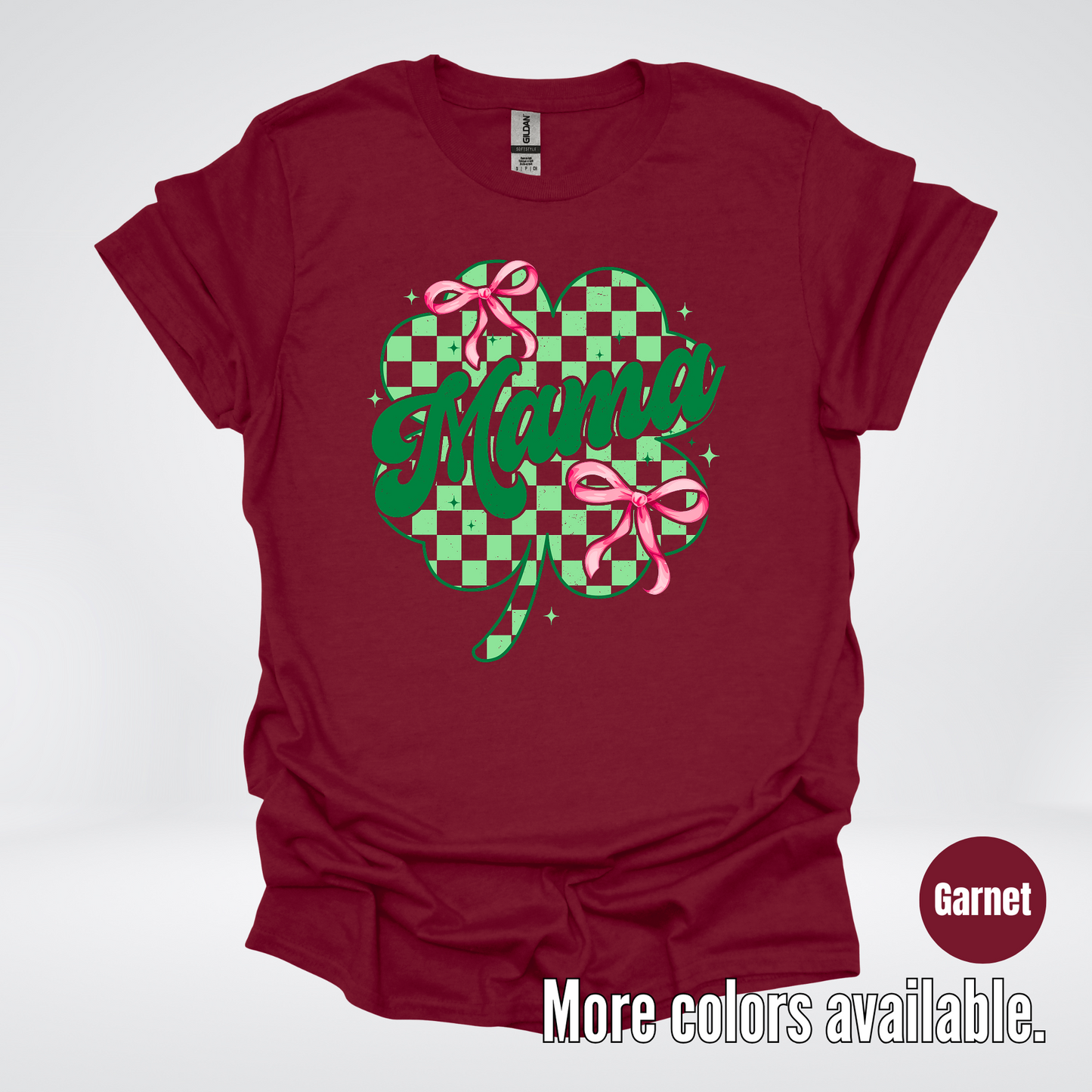 Coquette Mini Pink Bows Checkered Retro Four Leaf Clover Saint Patrick's Day T-Shirt