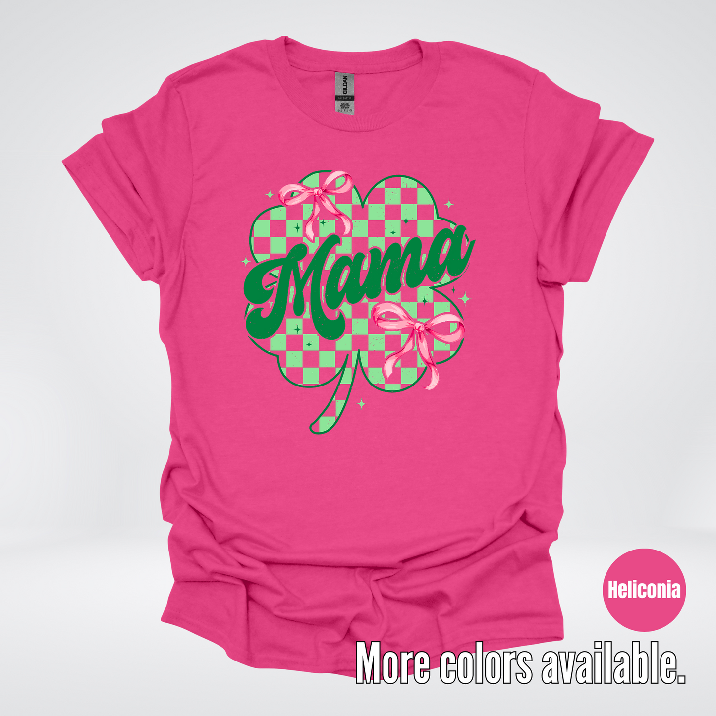 Coquette Mini Pink Bows Checkered Retro Four Leaf Clover Saint Patrick's Day T-Shirt