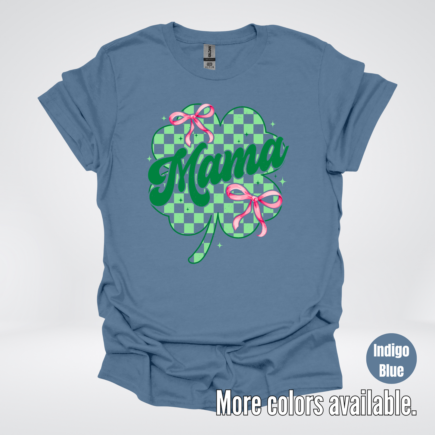 Coquette Mini Pink Bows Checkered Retro Four Leaf Clover Saint Patrick's Day T-Shirt