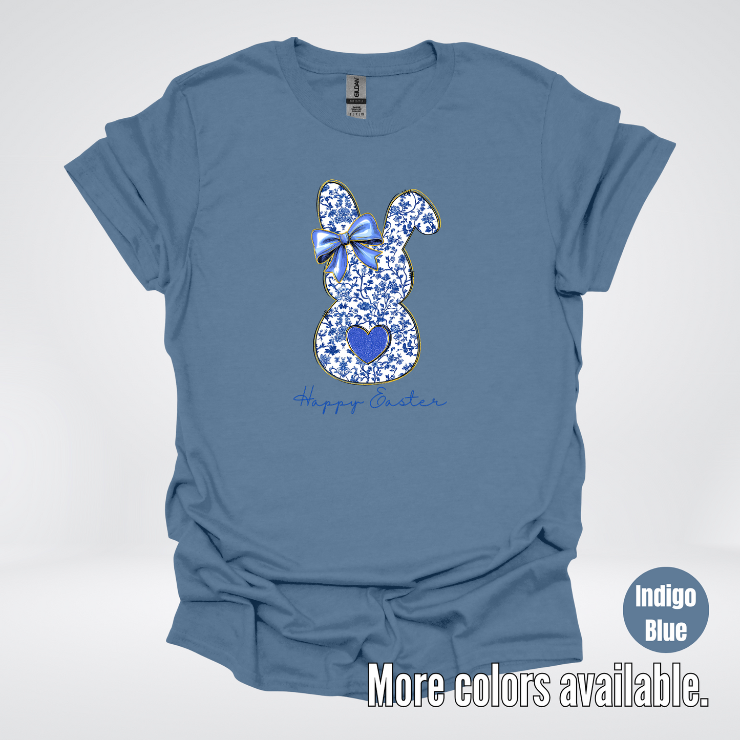 Happy Easter Bunny Blue Toile Chinoiserie Grand Millennial T-Shirt