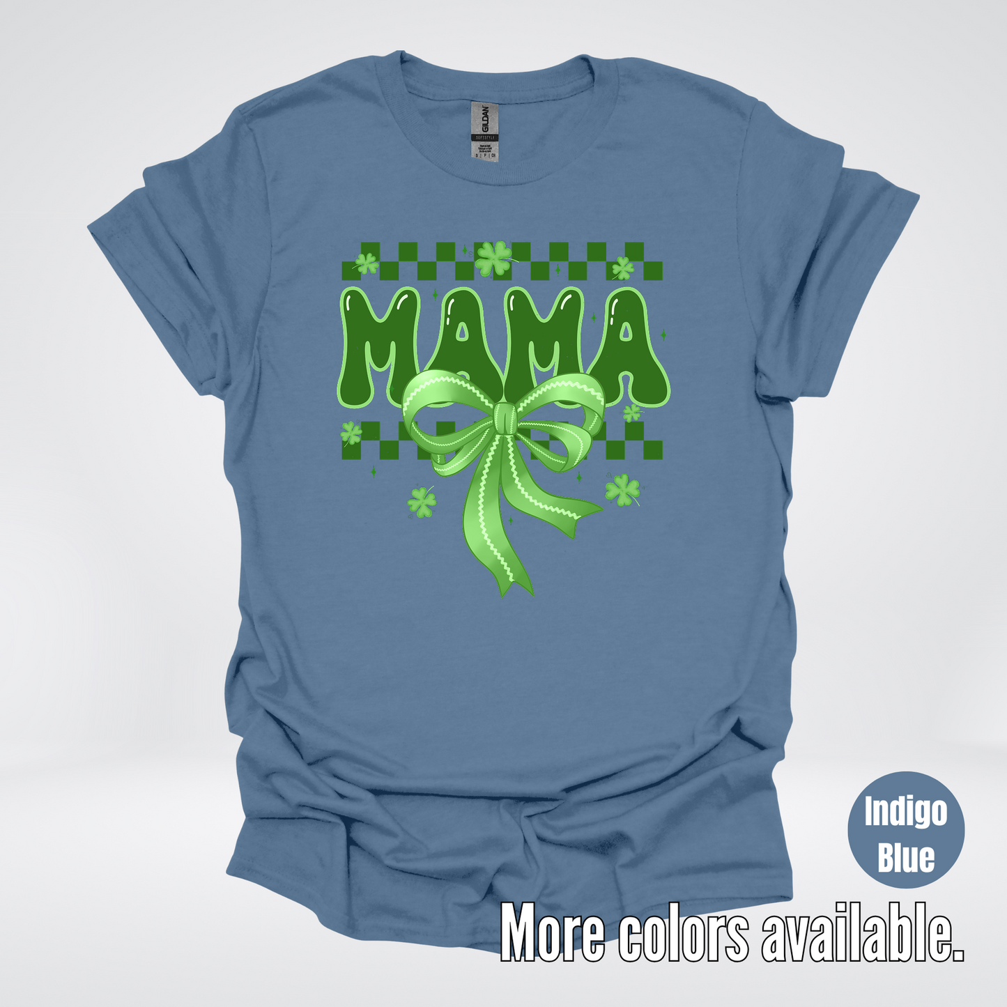 Mama Coquette Green Bow Checkered Retro Four Leaf Clovers T-Shirt