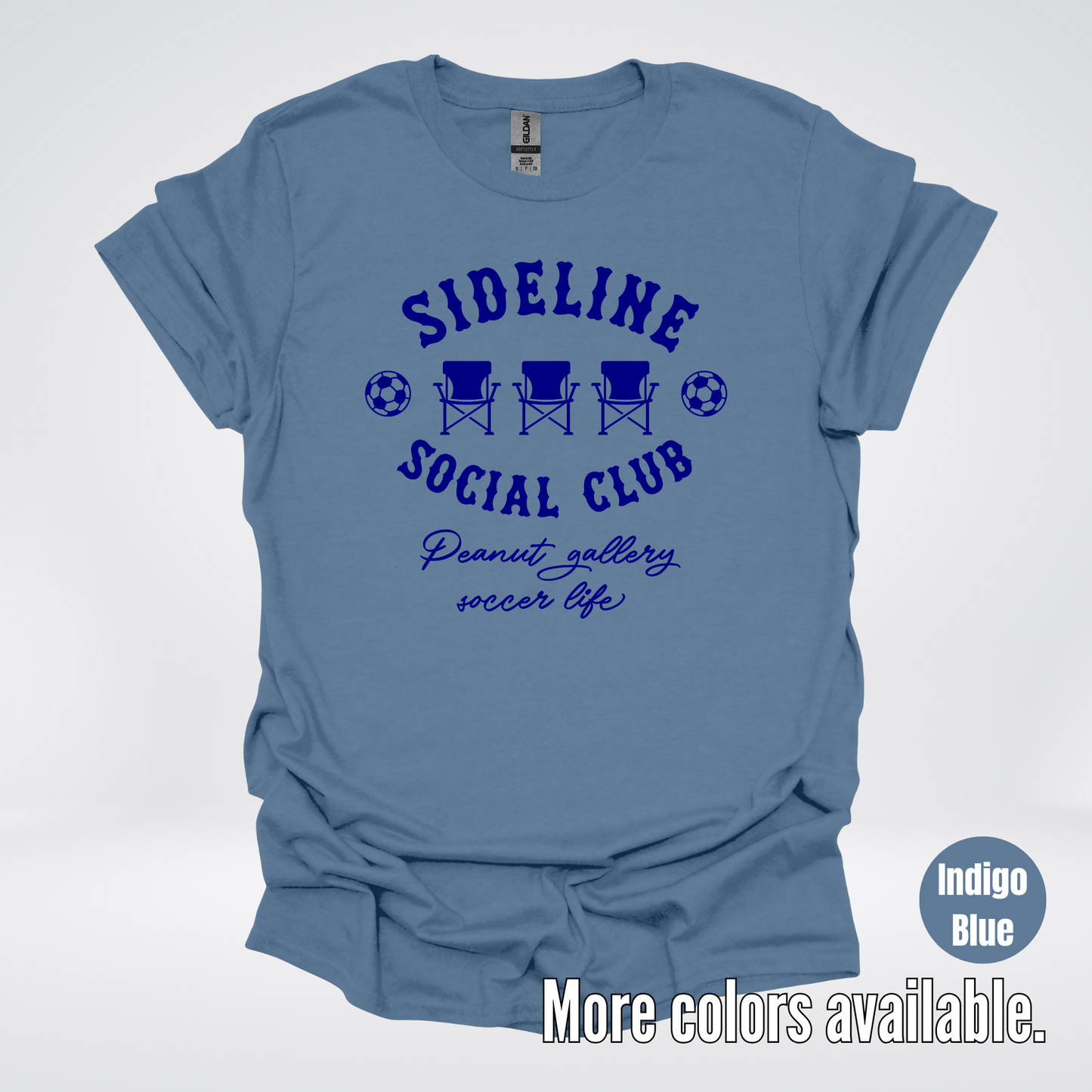 Sideline Social Club Peanut Gallery Soccer Life – Navy Design – Soccer T-Shirt