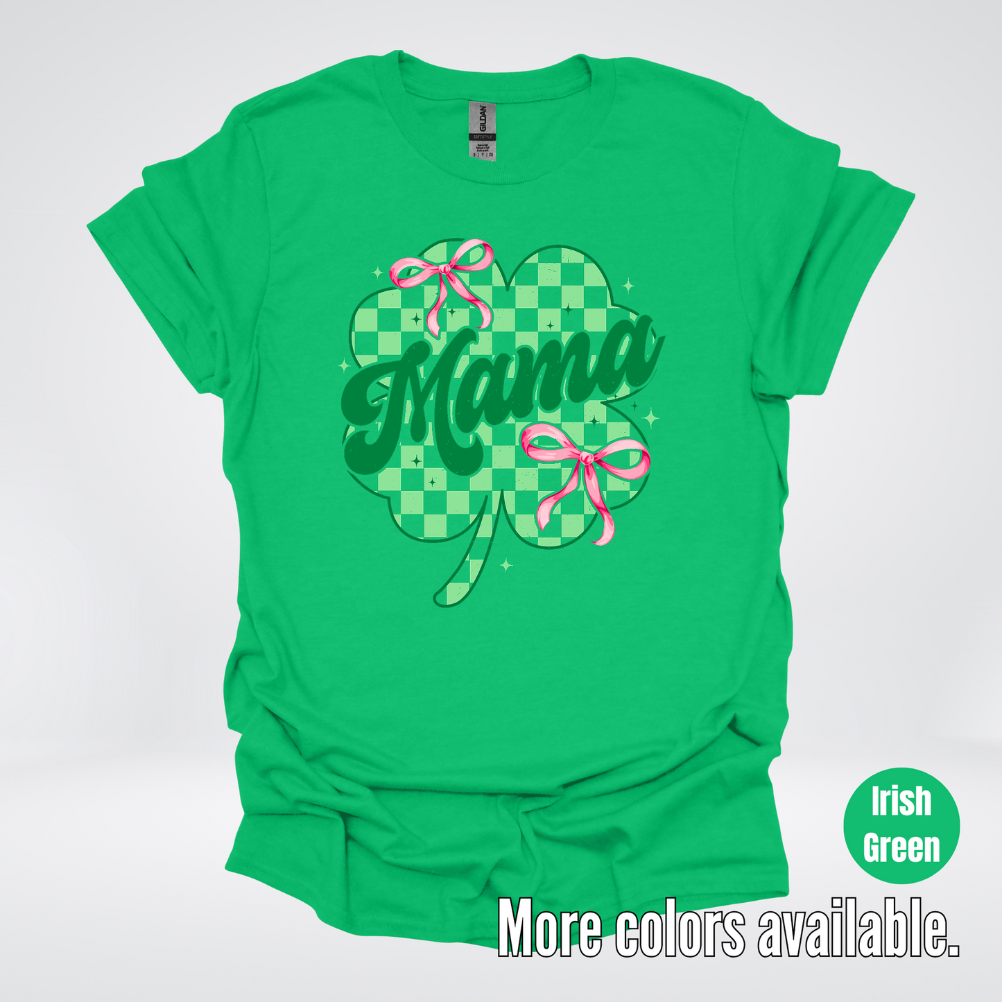 Coquette Mini Pink Bows Checkered Retro Four Leaf Clover Saint Patrick's Day T-Shirt