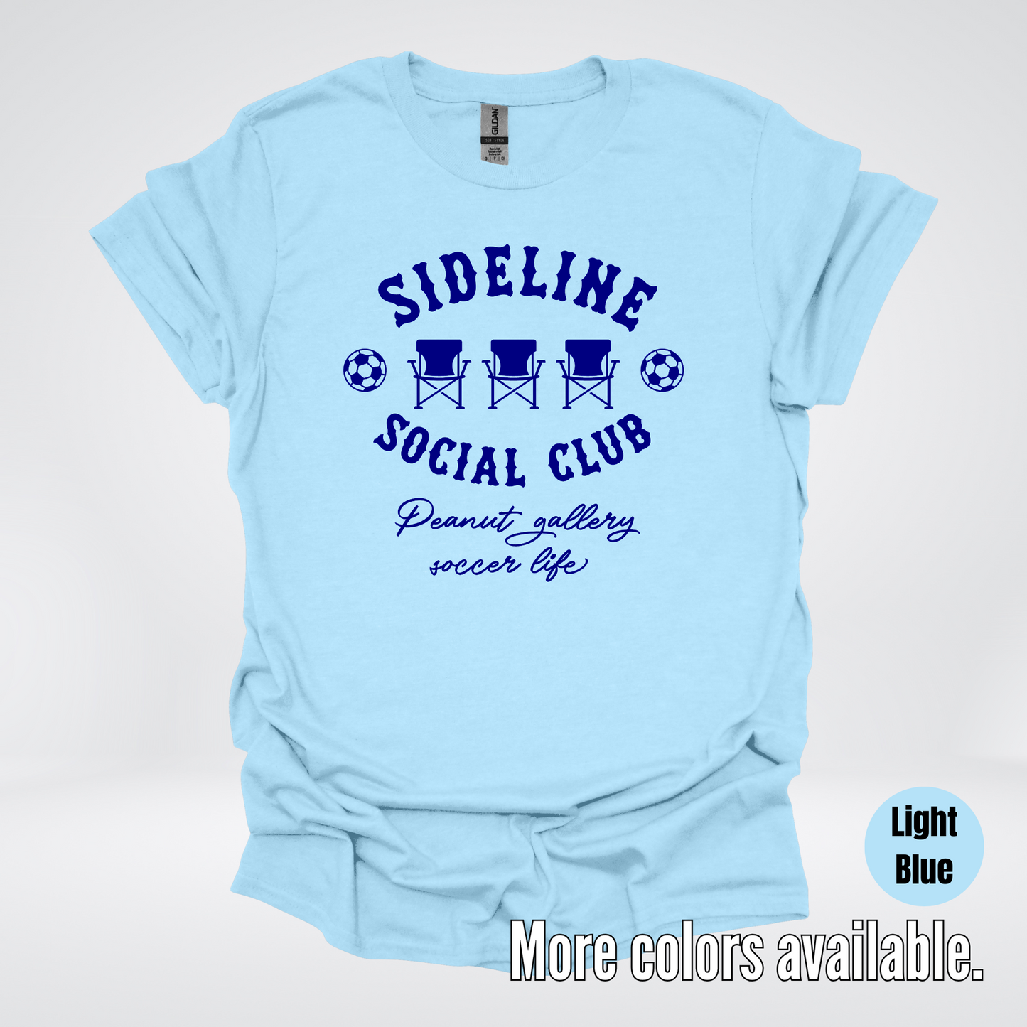 Sideline Social Club Peanut Gallery Soccer Life – Navy Design – Soccer T-Shirt