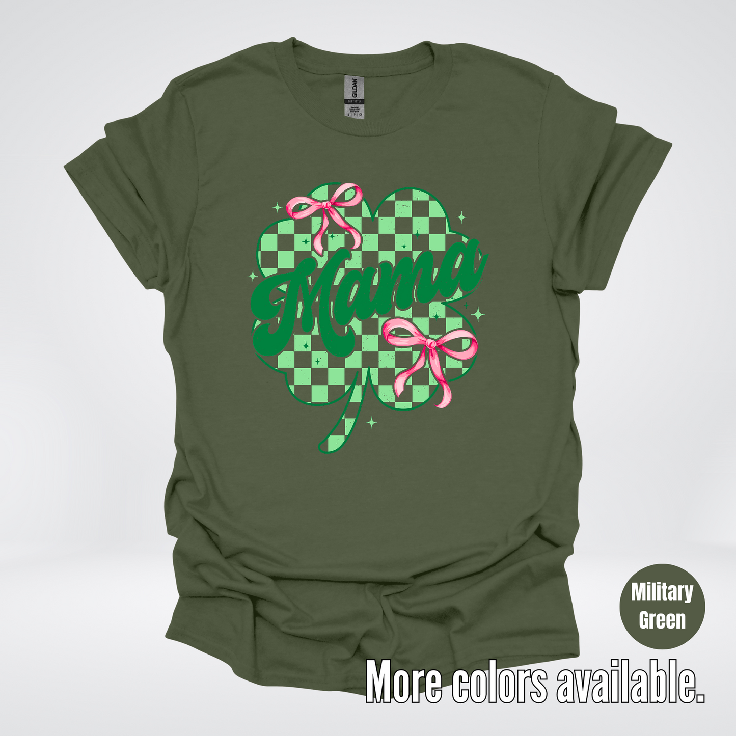 Coquette Mini Pink Bows Checkered Retro Four Leaf Clover Saint Patrick's Day T-Shirt