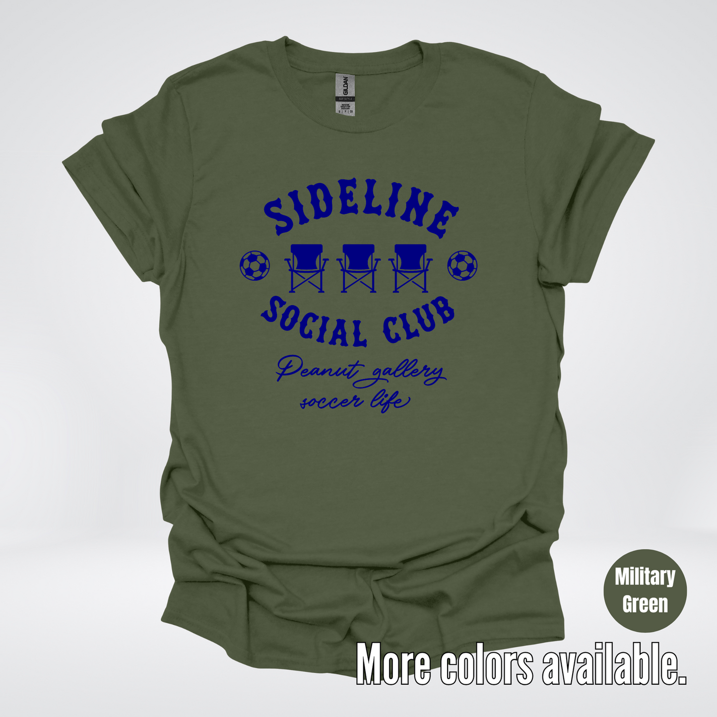 Sideline Social Club Peanut Gallery Soccer Life – Navy Design – Soccer T-Shirt