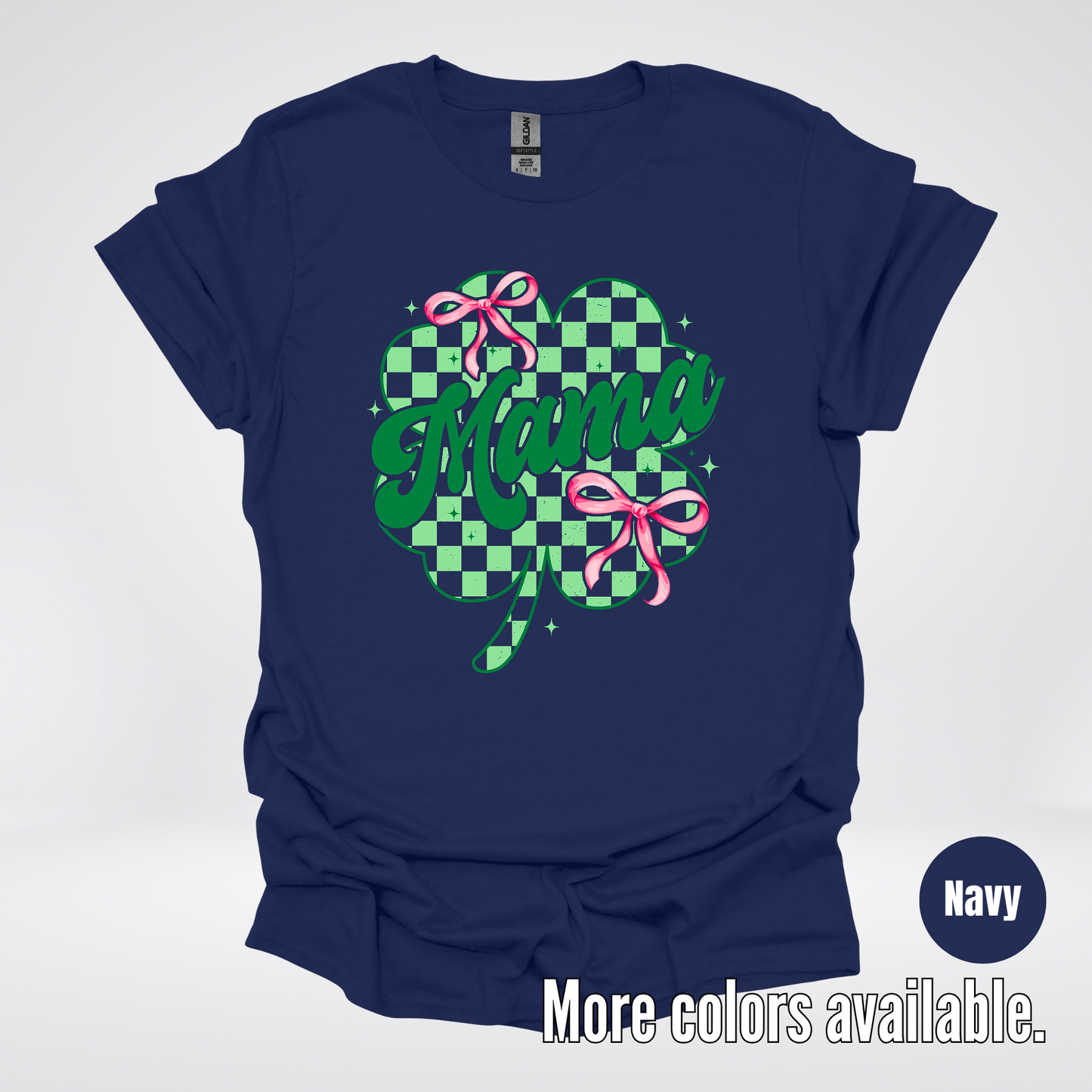 Coquette Mini Pink Bows Checkered Retro Four Leaf Clover Saint Patrick's Day T-Shirt
