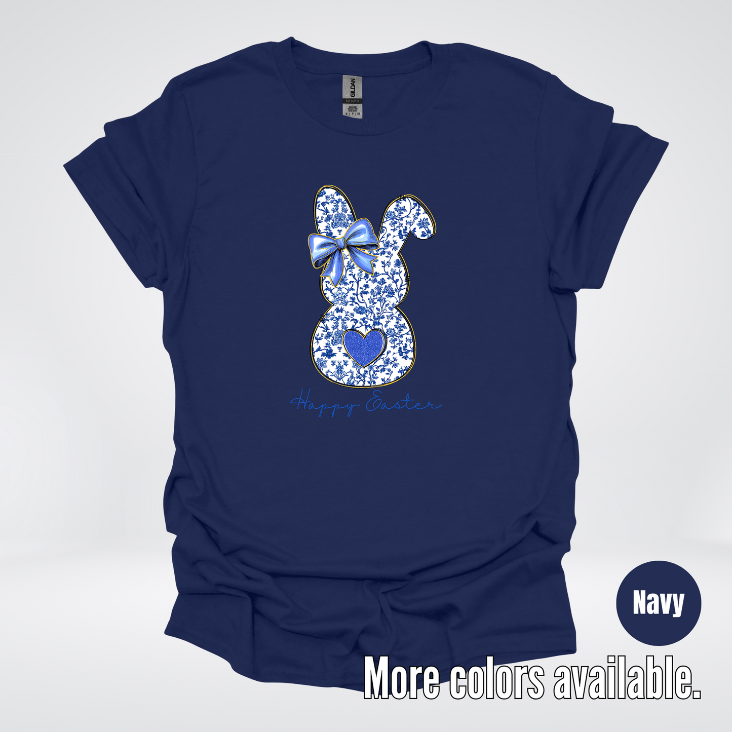 Happy Easter Bunny Blue Toile Chinoiserie Grand Millennial T-Shirt