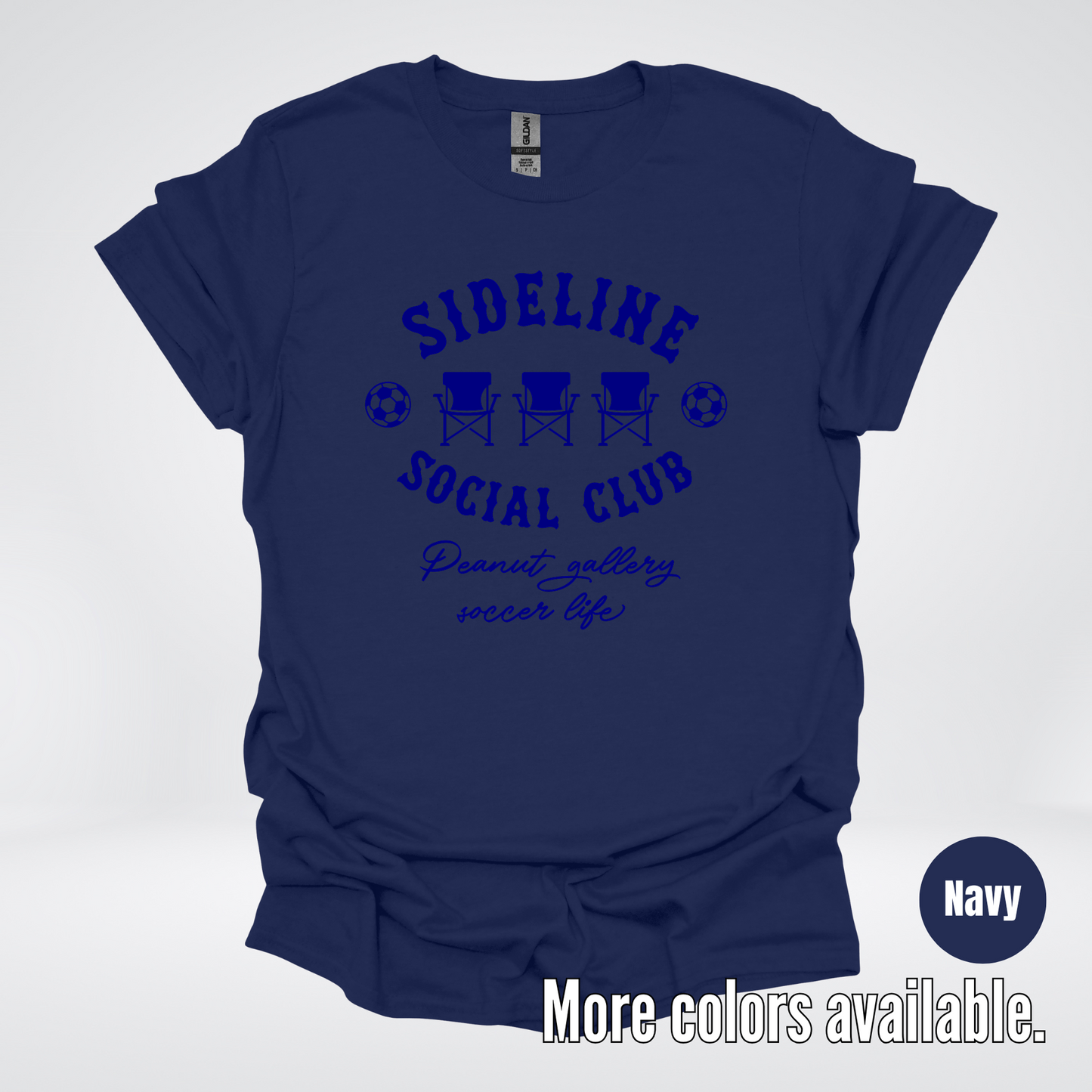 Sideline Social Club Peanut Gallery Soccer Life – Navy Design – Soccer T-Shirt