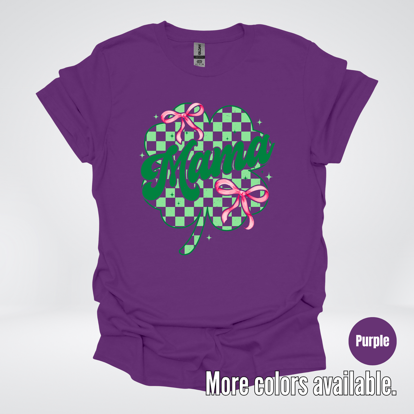 Coquette Mini Pink Bows Checkered Retro Four Leaf Clover Saint Patrick's Day T-Shirt