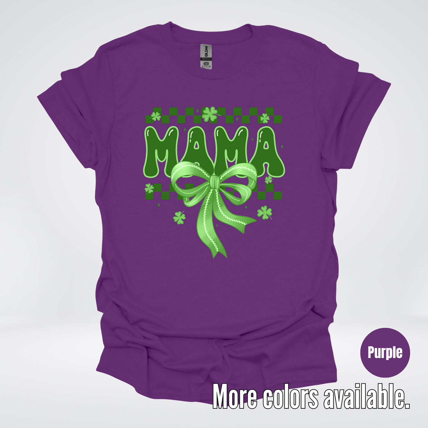 Mama Coquette Green Bow Checkered Retro Four Leaf Clovers T-Shirt