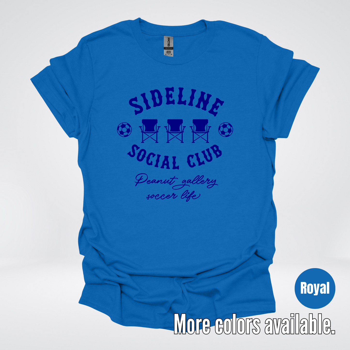 Sideline Social Club Peanut Gallery Soccer Life – Navy Design – Soccer T-Shirt