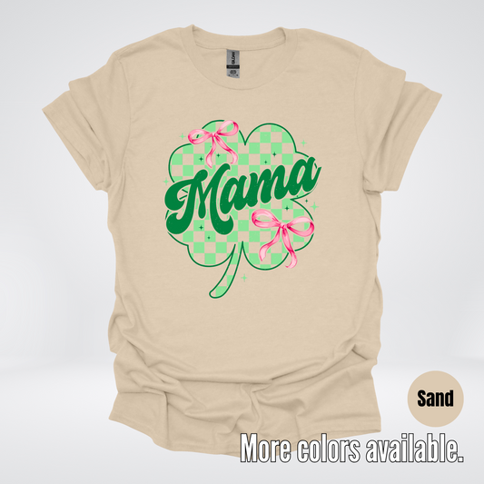 Coquette Mini Pink Bows Checkered Retro Four Leaf Clover Saint Patrick's Day T-Shirt