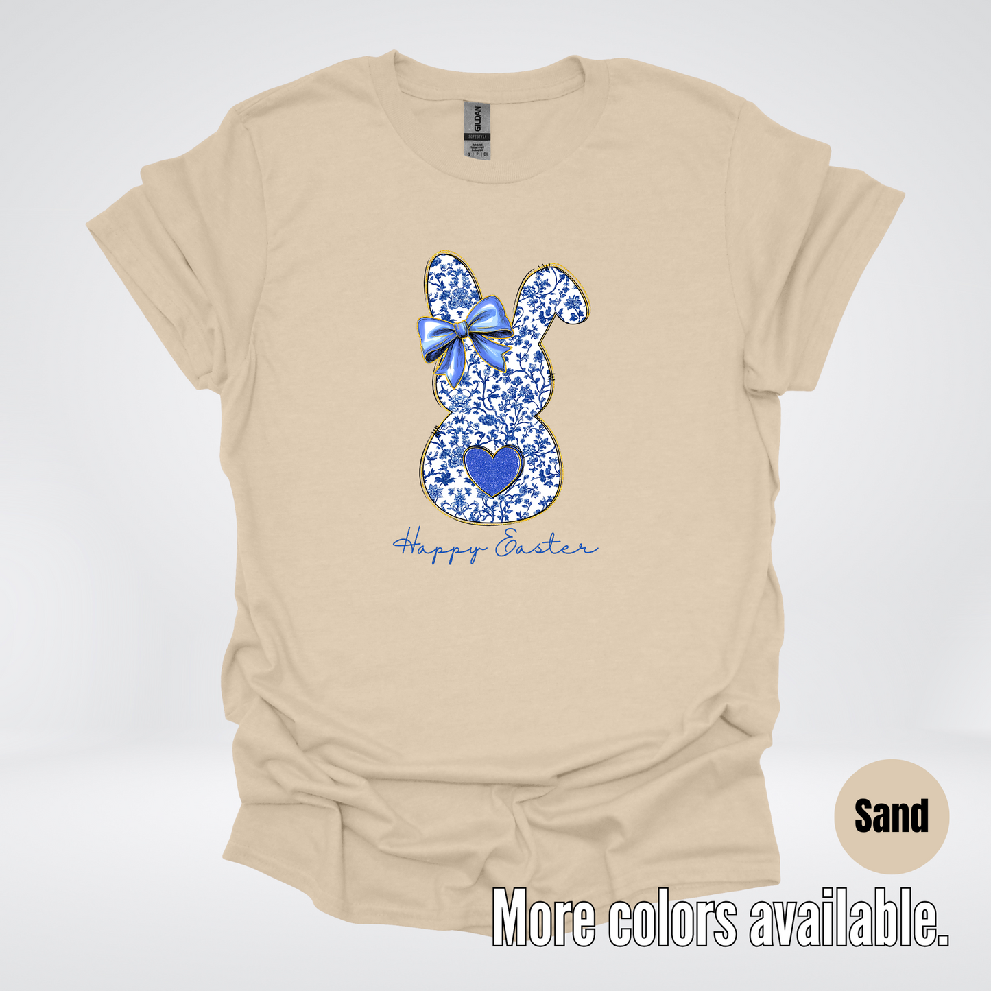 Happy Easter Bunny Blue Toile Chinoiserie Grand Millennial T-Shirt