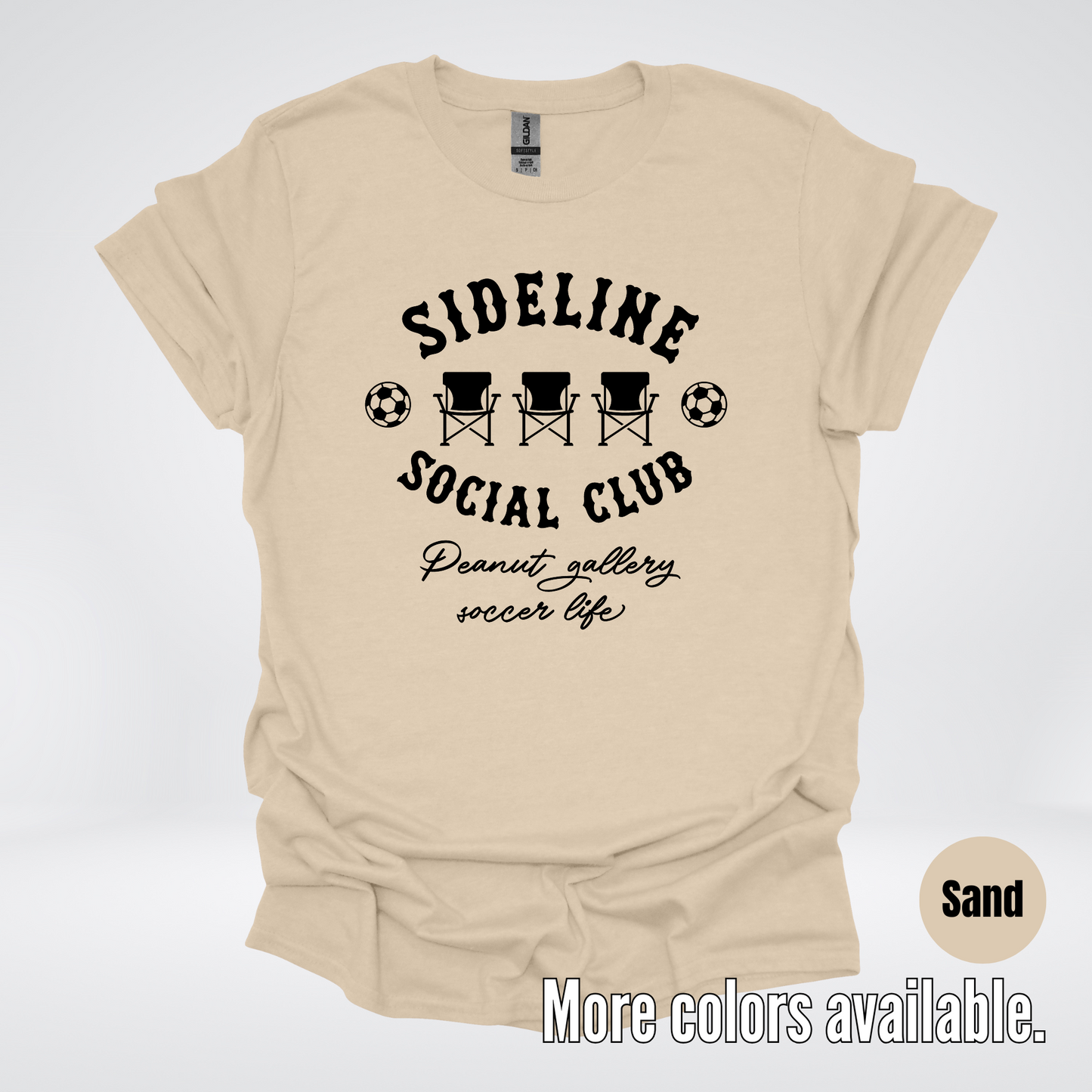 Sideline Social Club Peanut Gallery Soccer Life – Black Design – T-Shirt