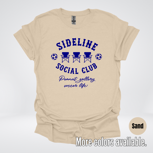 Sideline Social Club Peanut Gallery Soccer Life – Navy Design – Soccer T-Shirt