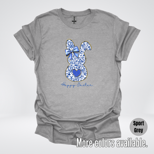 Happy Easter Bunny Blue Toile Chinoiserie Grand Millennial T-Shirt