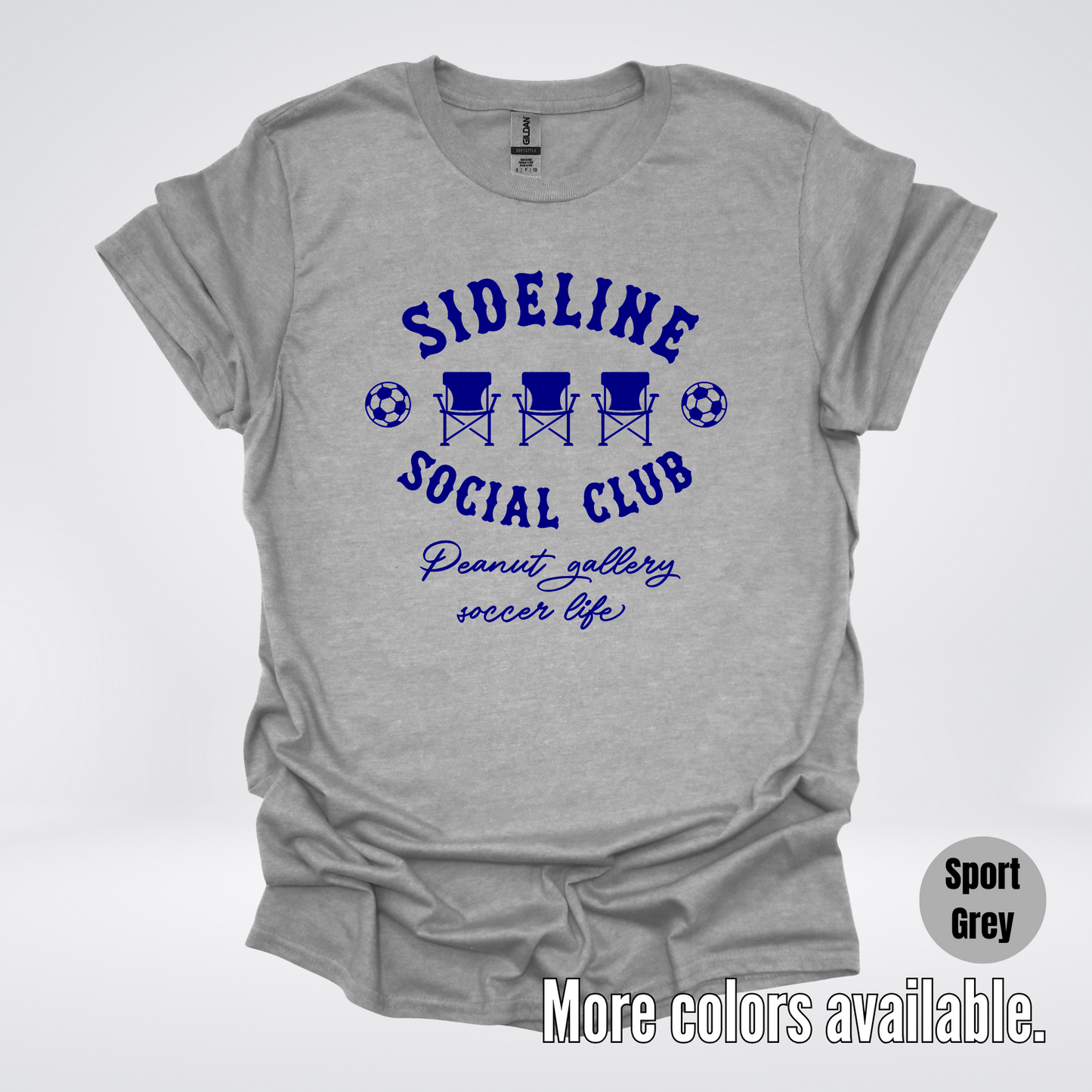 Sideline Social Club Peanut Gallery Soccer Life – Navy Design – Soccer T-Shirt