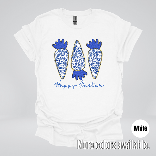Blue Toile Chinoiserie Grand Millennial Happy Easter And Carrots T-Shirt