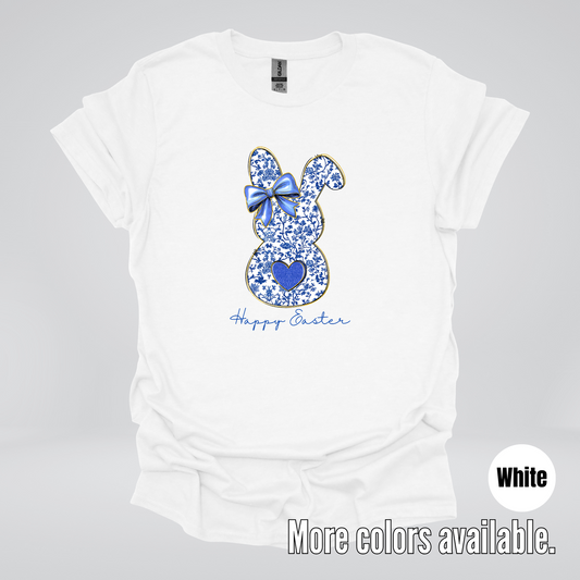 Happy Easter Bunny Blue Toile Chinoiserie Grand Millennial T-Shirt