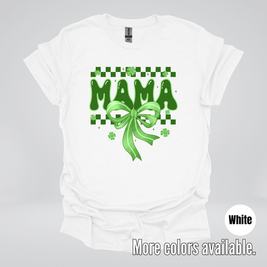 Mama Coquette Green Bow Checkered Retro Four Leaf Clovers T-Shirt