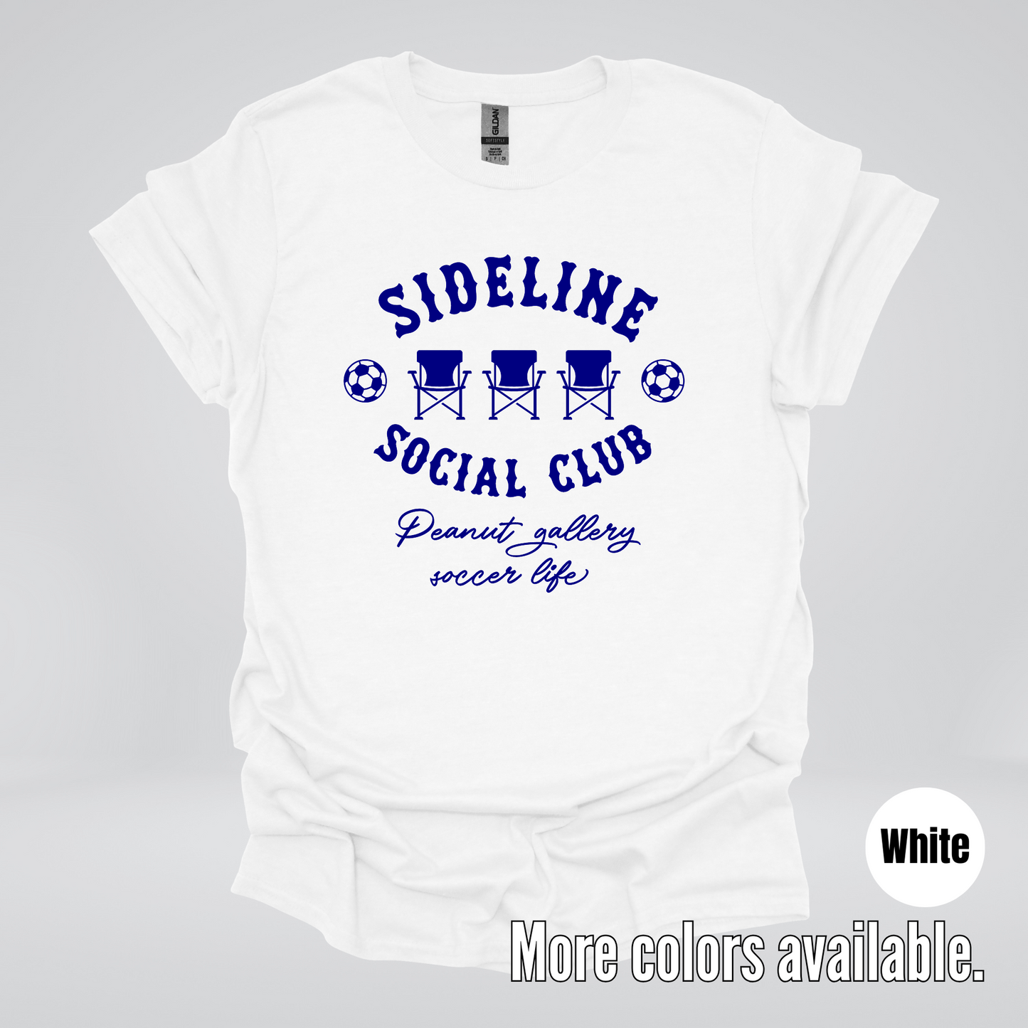 Sideline Social Club Peanut Gallery Soccer Life – Navy Design – Soccer T-Shirt