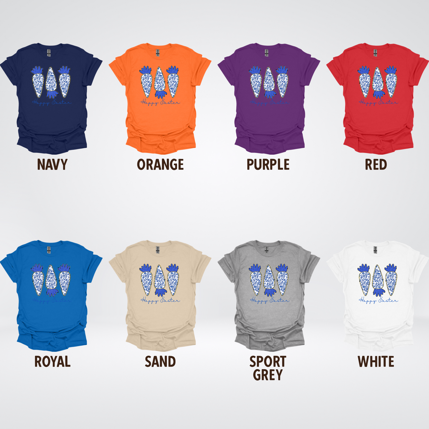 Blue Toile Chinoiserie Grand Millennial Happy Easter And Carrots T-Shirt