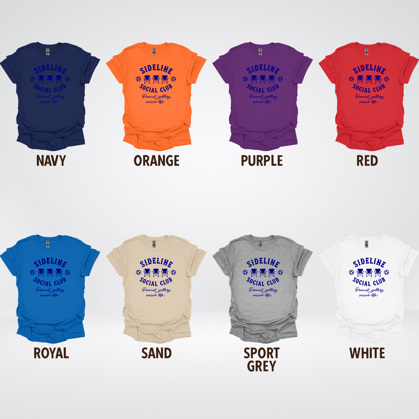 Sideline Social Club Peanut Gallery Soccer Life – Navy Design – Soccer T-Shirt