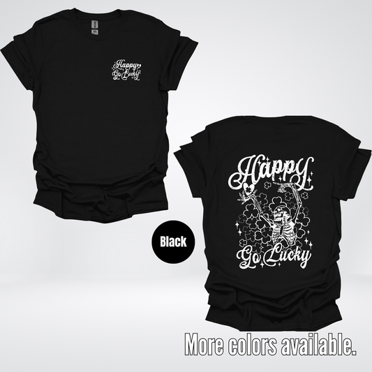 Happy Go Lucky Clovers And A Skeleton – White Design – Saint Patrick’s Day T-Shirt