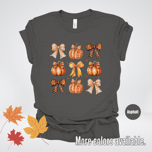 Fall Coquette Leopard Print and Flannel Bows And Pumpkins T-Shirt