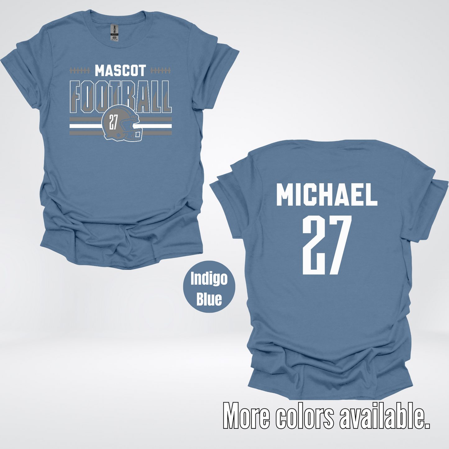 Custom Mascot, Number, & Name – Gray - Football Design 15 T-Shirt