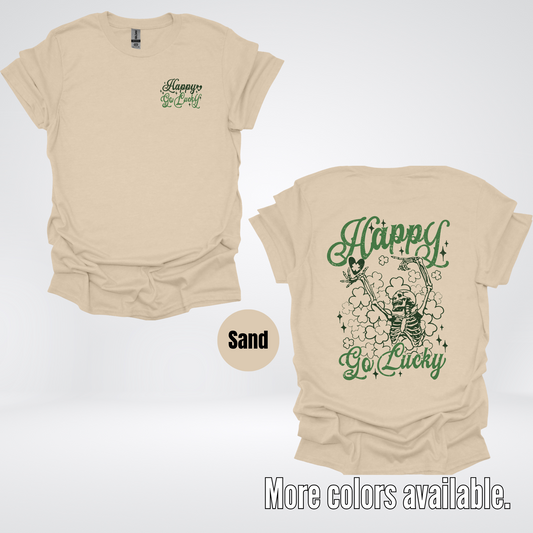 Happy Go Lucky Clovers And A Skeleton - Dark Green And Green Design – Saint Patrick’s Day T-Shirt