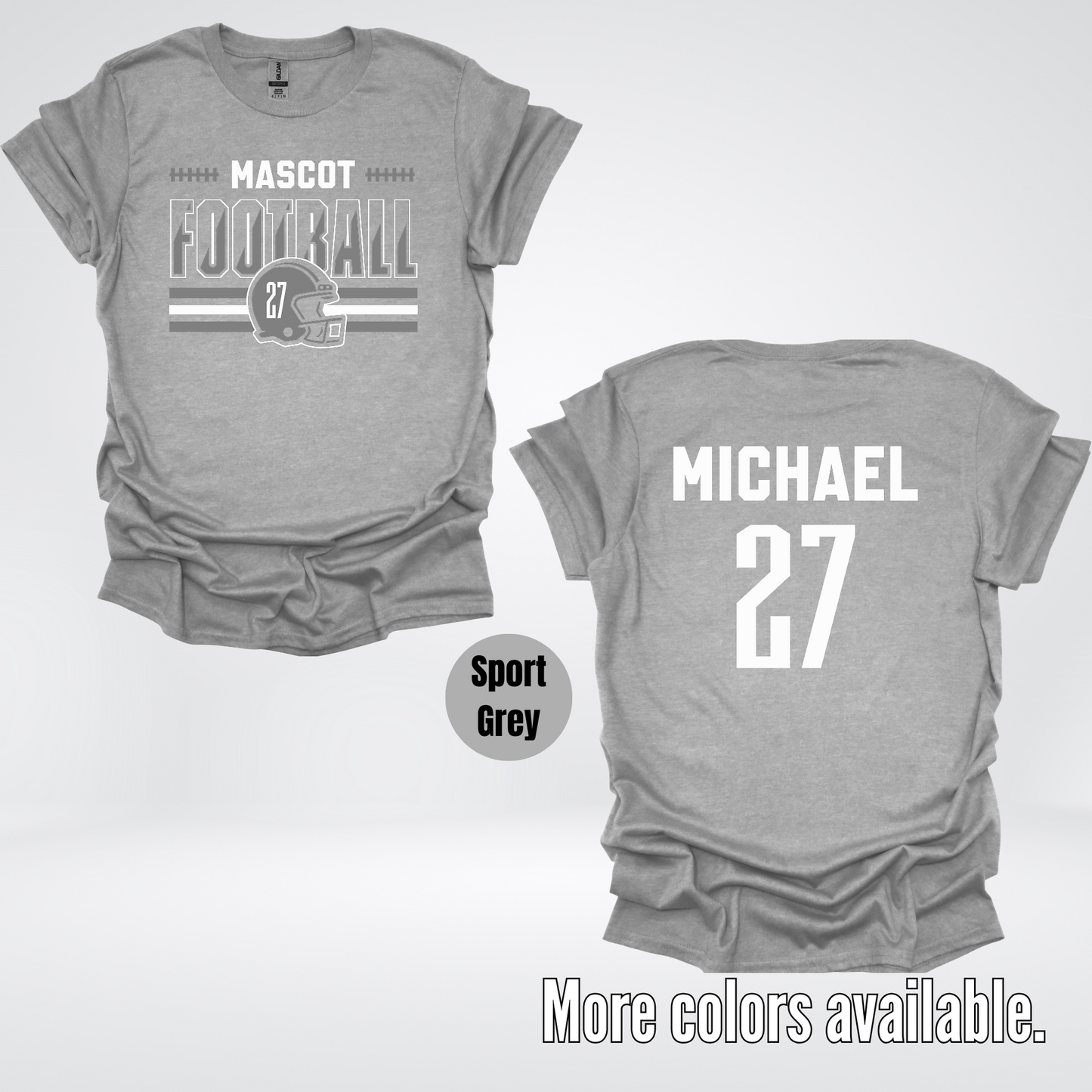 Custom Mascot, Number, & Name – Gray - Football Design 15 T-Shirt