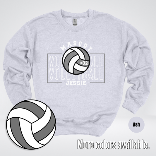 Custom Mascot, Number, & Name – Gray - Volleyball Design 8 Crewneck Sweatshirt