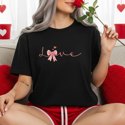 Love Pink Watercolor Coquette Bow T-Shirt