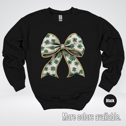 Lucky Clover Green Coquette Glitter Bow – Saint Patrick’s Day Crewneck Sweatshirt