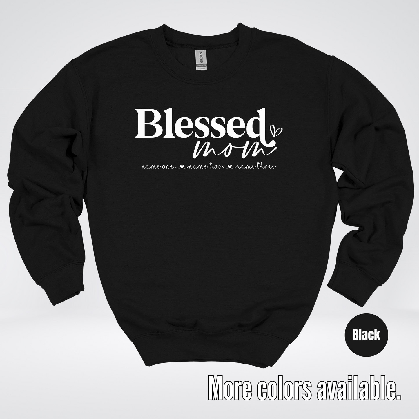 Custom Names Blessed Mom - White Design - Crewneck Sweatshirt