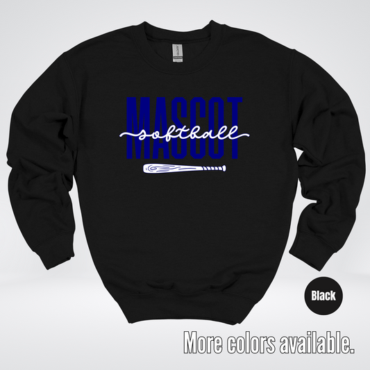 Custom Mascot – Navy - Softball Design 27 Crewneck Sweatshirt