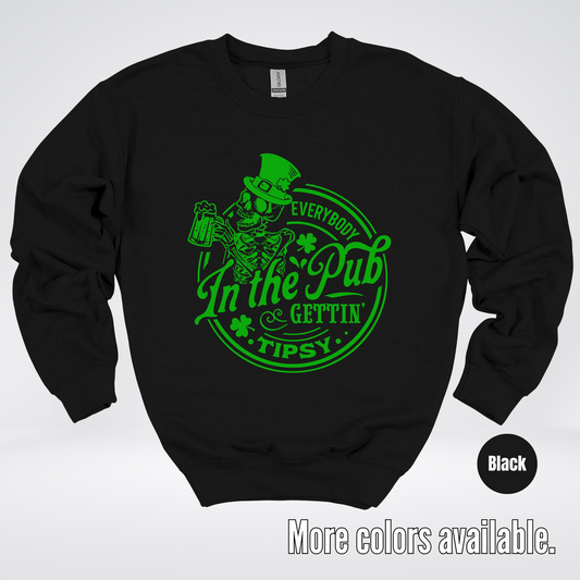 Everybody In The Pub Gettin Tipsy – Green Skeleton And A Beer – Saint Patrick’s Day Crewneck Sweatshirt