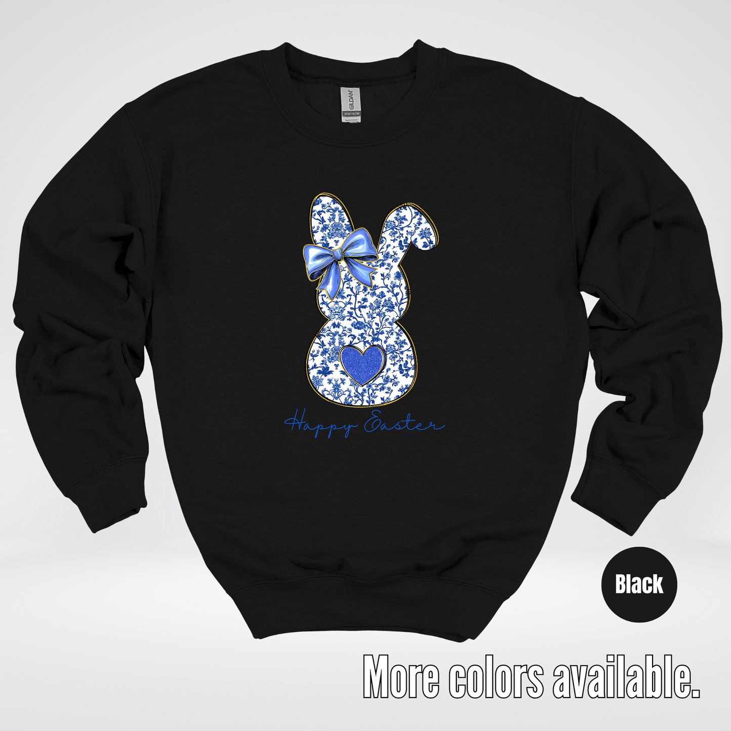 Happy Easter Bunny Blue Toile Chinoiserie Grand Millennial Crewneck Sweatshirt