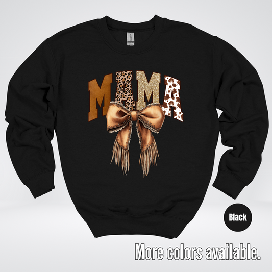 MAMA Western Coquette Leather Bow And Tassels Crewneck Sweatshirt