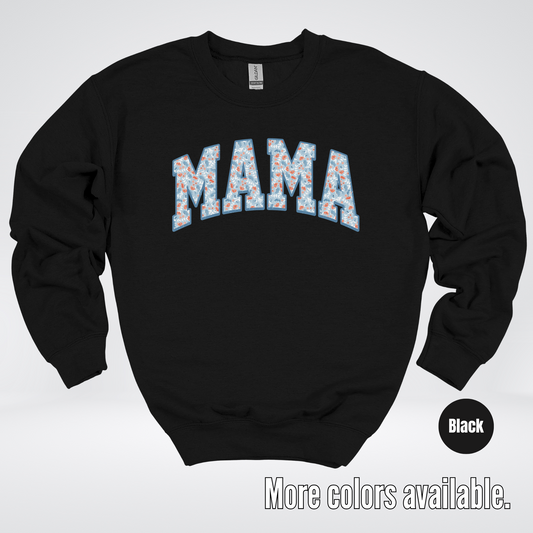 Mama Light Blue Floral Crewneck Sweatshirt